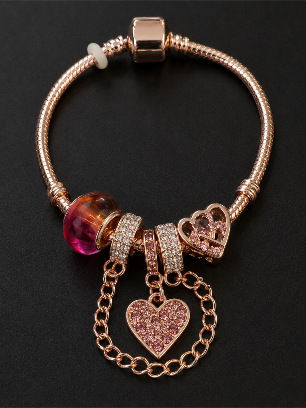 22 Pink Sparkle Heart Chain Charm Bracelet 💕✨